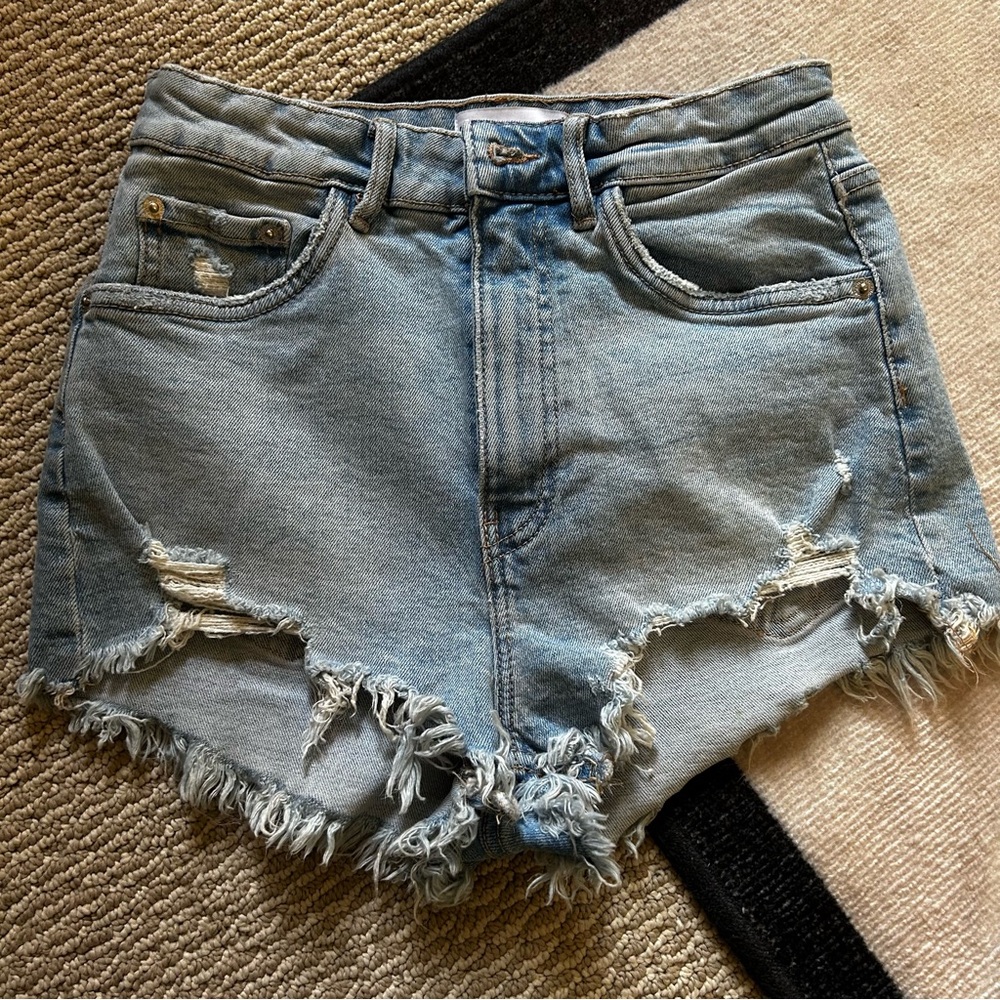 Zara Light Blue Distressed Jean Shorts